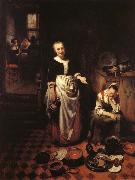 MAES, Nicolaes Interior with a Sleeping Maid and Her Mistress painting